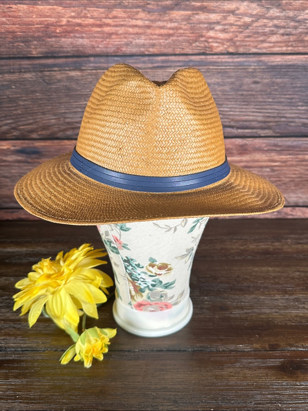 Brixton Straw Fedora with Navy Band